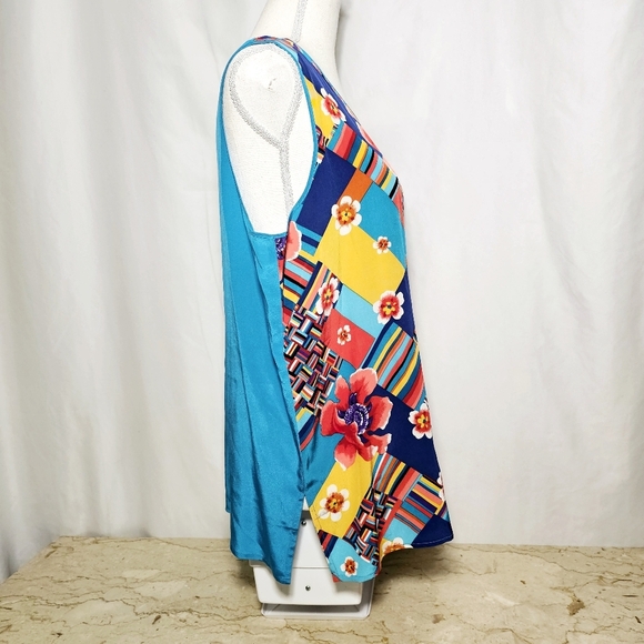 🛑 Vintage Koos of Course! 2-Piece Womens Turquoise Cardigan & Silk Shell Top L - Picture 7 of 10